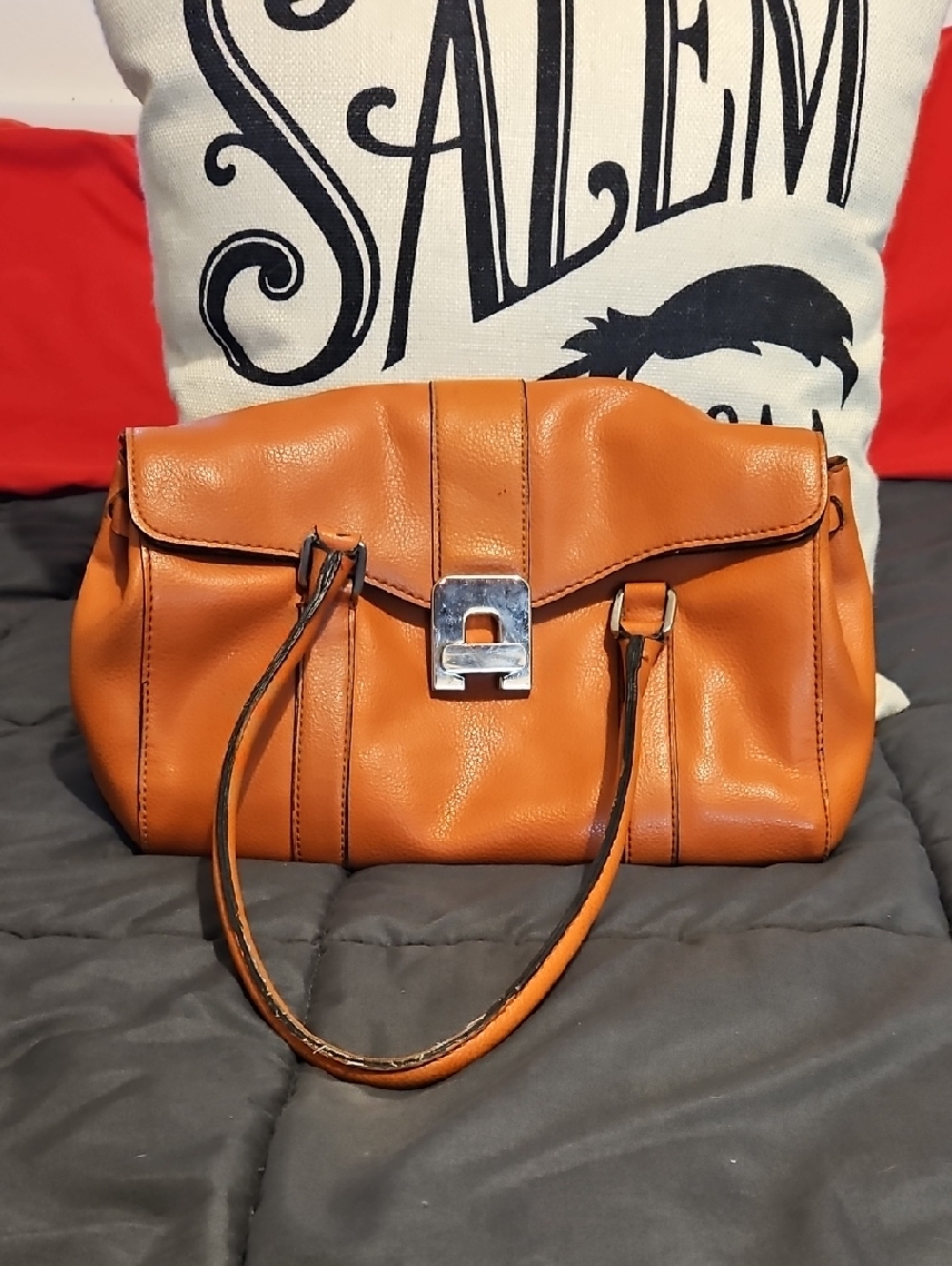 Classic Orange Leather Satchel Handbag "Prada‎ City Calf Twist Style"